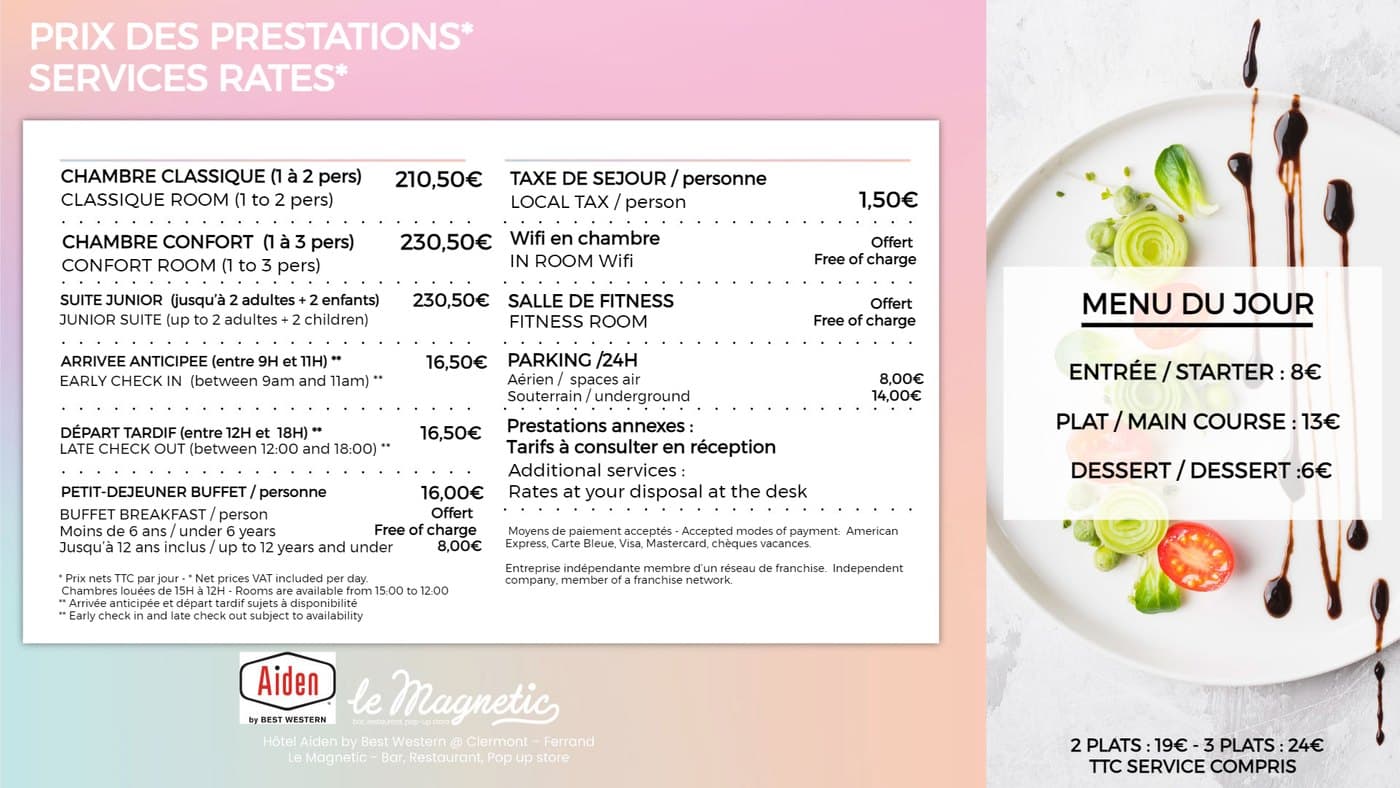 Menu du jour affiché sur écran dynamique